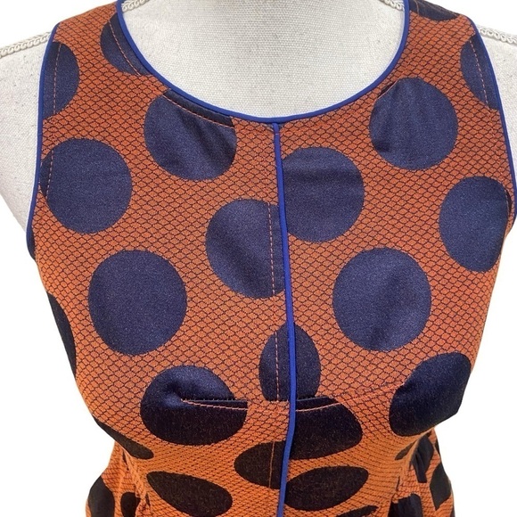 Maeve navy & rust dot sleeveless dress lined cross open back trim side zip sz 2 - Picture 6 of 13